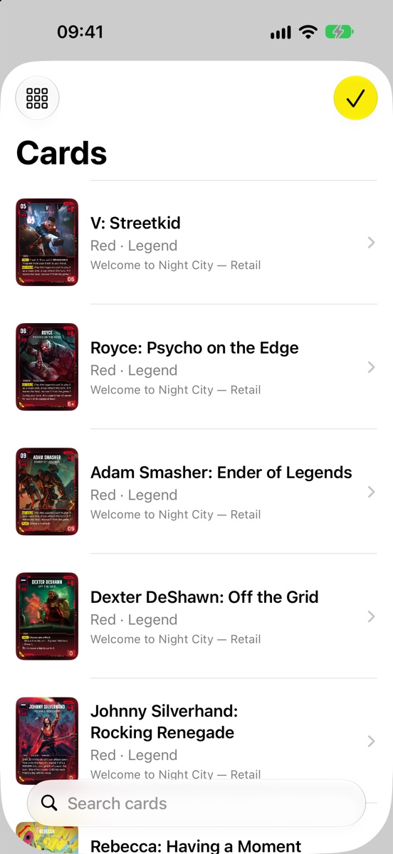 Searchable list of Cyberpunk TCG cards